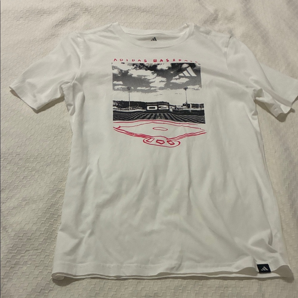 Adidas White Tee with Baseball Graphic